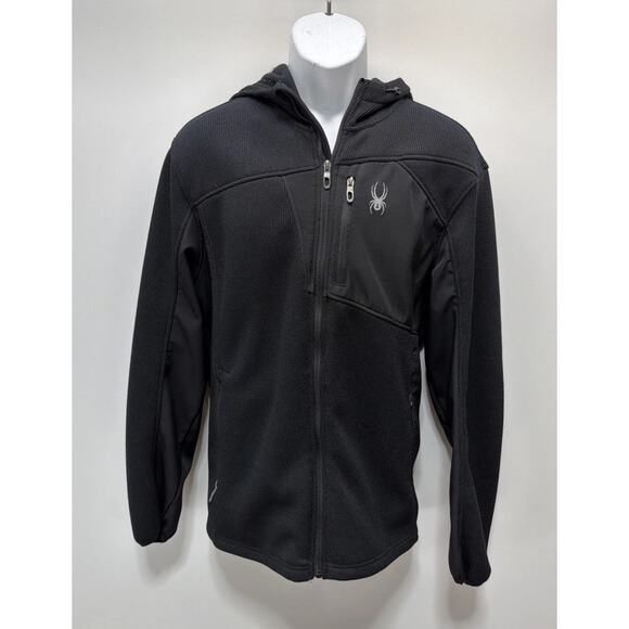 Spyder Bandit Men's Large Waffle Knit Fleece Full Zip Black Moisture Wicking - Picture 1 of 5